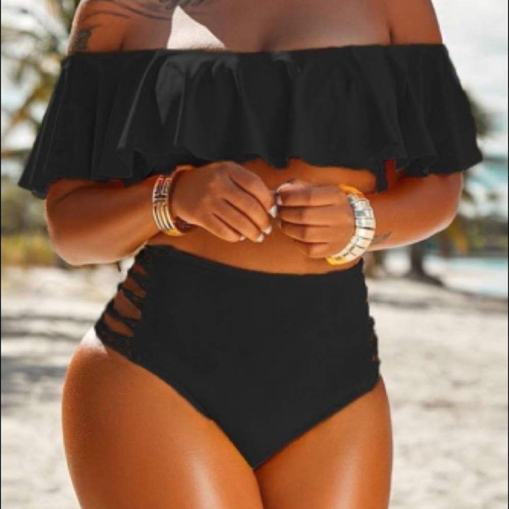 Black Swimsuit with Ruffles